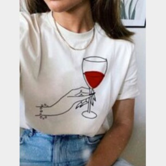 Tops - NWOT Red Wine Glass White Print T-Shirt Size XL